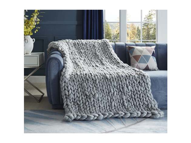 Light grey 2024 chunky knit throw