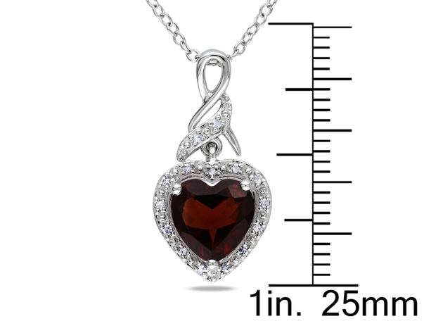 2.00 Carat (ctw) Garnet Heart Pendant Necklace in Sterling Silver with Chain