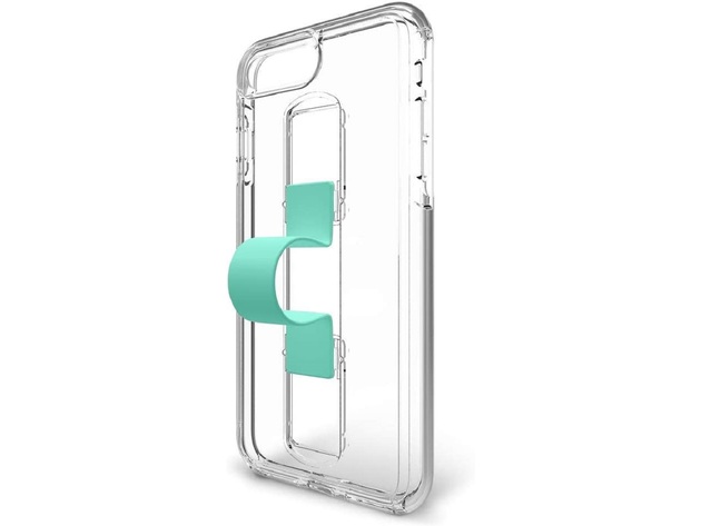 BodyGuardz iPhone 8 Plus/7 Plus Slidevue Case with Collapsible Fingerloop and Kickstand, Clear/Mint