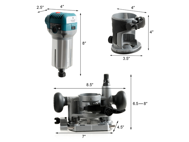 1.25HP Palm Router Kit Variable Speed Woodworking Tool w/ Fixed Base&Plunge Base