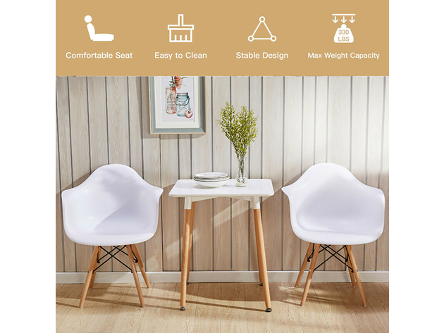 Costway Set of 2 Mid Century Modern Molded Dining Arm Side Chair Wood Legs White New