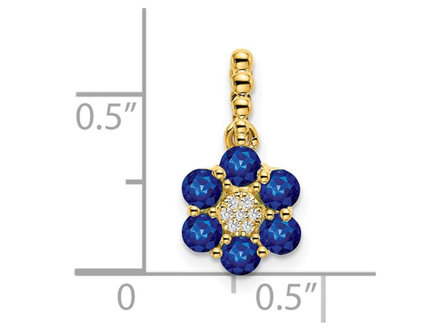 3/5 Carat (ctw) Natural Blue Sapphire Flower Pendant Necklace in 14K Yellow Gold and Chain