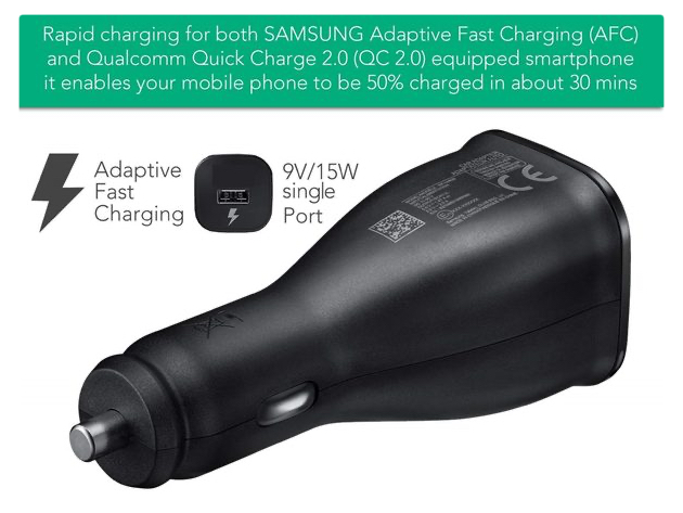 Car (AFC) for Samsung Galaxy S7/S7 Edge/S6/S6 Edge Adaptive Fast Charging w/Micro USB Cable - Black