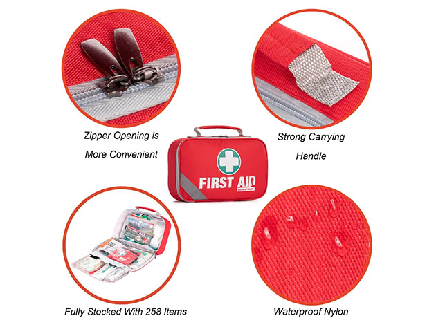 258-Piece First Aid Kit (Includes Eyewash, Ice Pack, Moleskin Pad & Emergency Blanket)