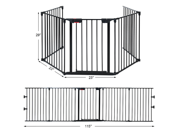 Costway Fireplace Fence Baby Safety Fence Hearth Gate BBQ Metal Fire Gate Pet Black