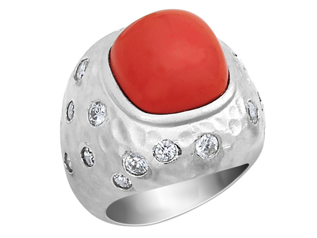 Cheryl M. Created Coral Cocktail Ring with Cubic Zirconia (CZ) (CZ) in Sterling Silver - 8