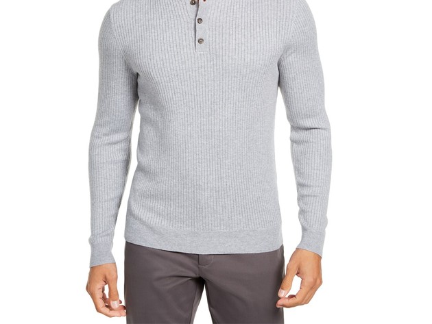Tasso Elba Men's Luxe Henley Shirt Med Gray Size Extra Large