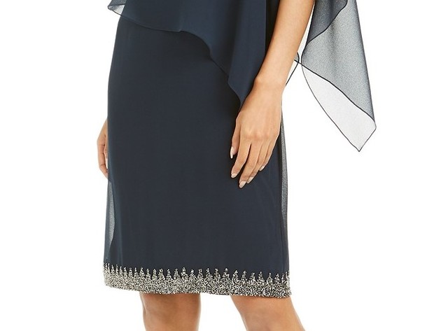 J Kara Women's Embellished Overlay Sheath Dress Blue Size 14