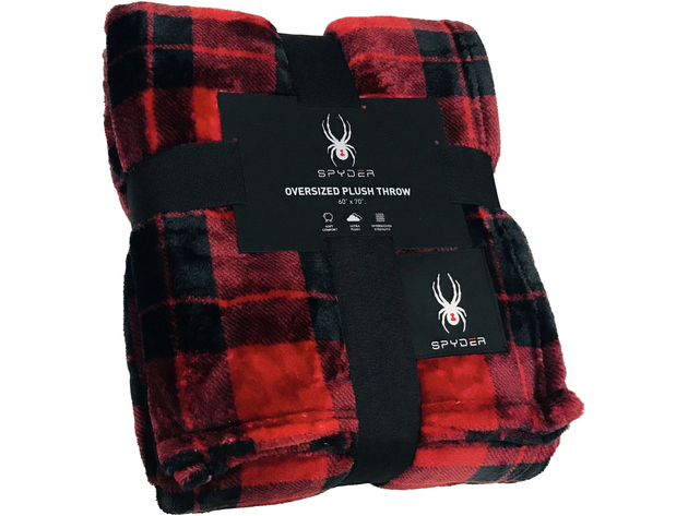 Spyder Holiday Plaid Flannel Ultra Plush Bed Blanket Interwoven Strength - Oversized Throw 60" X 70" Red+Black