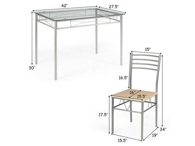 Costway 5 Piece Dining Set Table And 4 Chairs Glass Top Kitchen Breakfast Furniture 