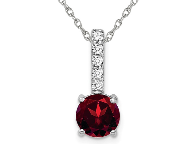 1.25 Carat (ctw) Garnet Pendant Necklace in 14K White Gold with Diamonds