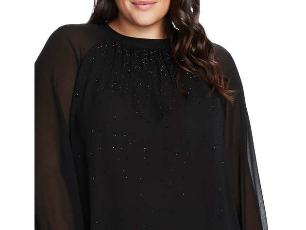 Vince Camuto Women's Embellished Chiffon Blouse Black Size X-Large