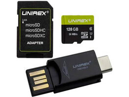 Unirex MTC128M 128GB MicroSD with USB Reader & SD Adapter