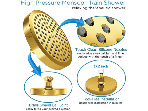 SparkPod High Pressure Rain Shower Head (Gold)