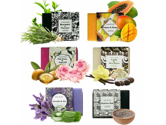 Soap Bars 6 Piece Gift Set, Natural. Lavender & Aloe, Vanilla & Shea Butter, Rosemary & Tea Tree, Argan Oil, Dead Sea Mud and Papaya & Mango
