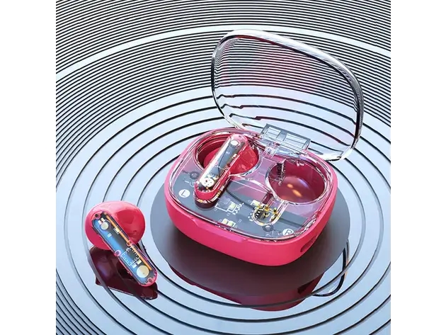 Transparent Bluetooth 5.3 Earbuds (Red)