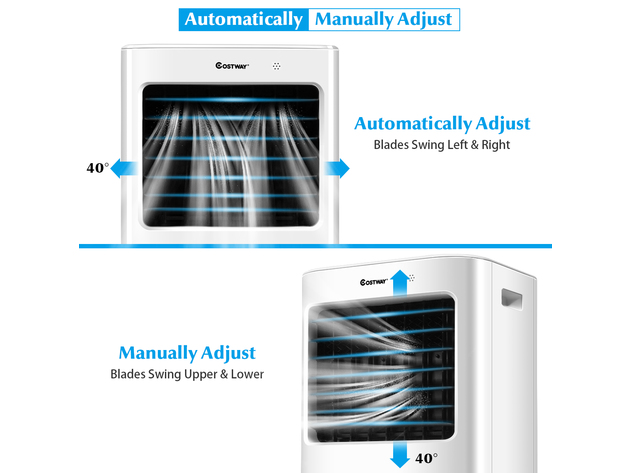 Costway Evaporative Portable Air Cooler Fan & Humidifier w/ Remote Control 7.5 Timer - White + Black