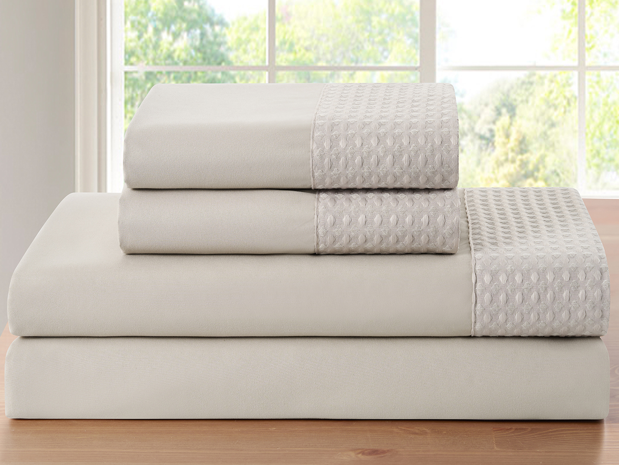 4-Piece Bamboo Blend Waffle Hem Sheet Set (Taupe/King)