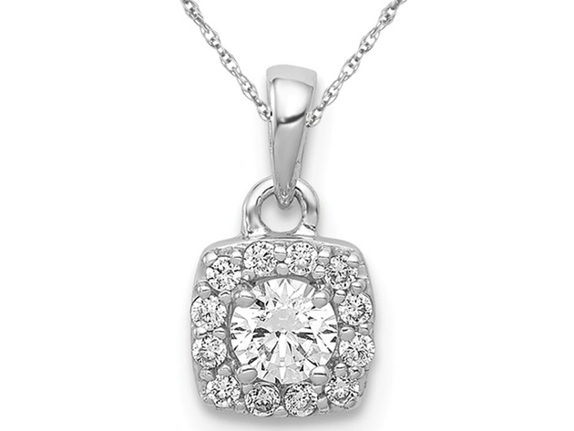 3/10 Carat (ctw H-I, I2-I3) Diamond Solitaire Halo Pendant Necklace in 14K White Gold with Chain