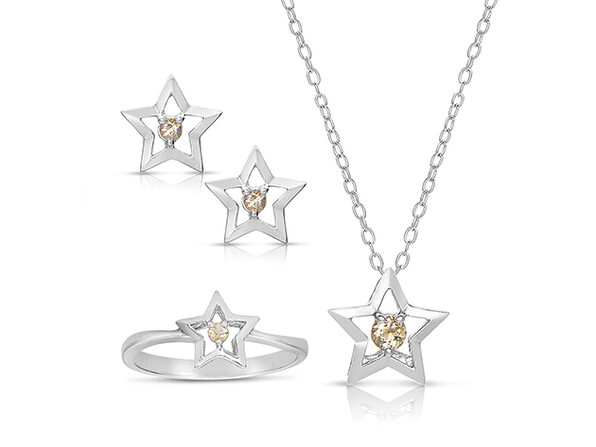 Sterling Silver Rhodium Plated Star shaped pendant /& earring set