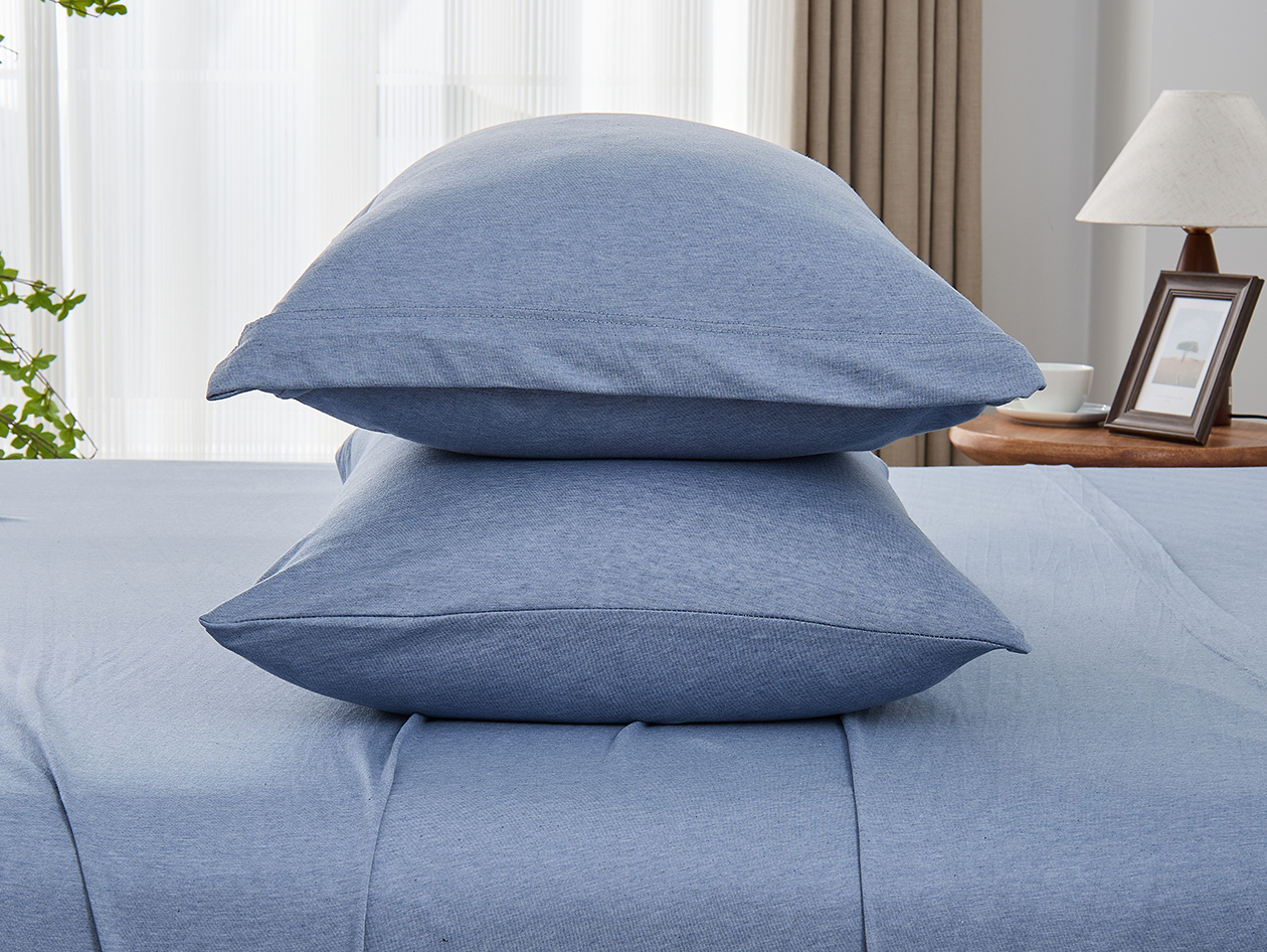 Kathy Ireland 4 Piece Heathered Jersey Knit Cotton Sheet Set (King/Light Blue)