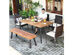 Costway 6 Piece Patio Rattan Dining Set Armrest Chair Wood Table Top Umbrella Hole - Brown