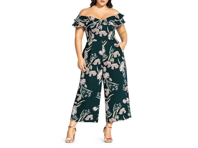 City Chic Women's Plus Size Mystery Floral Jumpsuit Navy Size Large