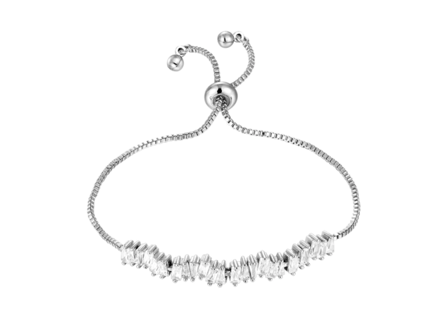 Silver Cubic Zirconia Tennis Bracelet with  Adjustable Spring Clasp