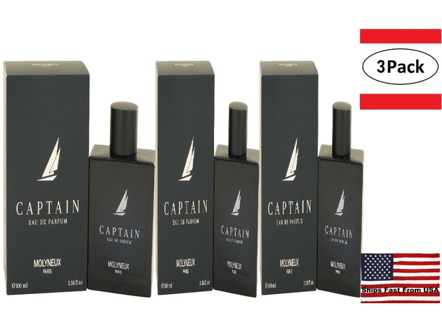 3 Pack Captain by Molyneux Eau De Parfum Spray 3.4 oz for Men