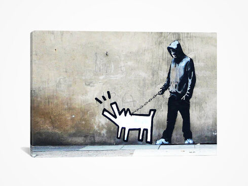 Banksy 'Choose Your Weapon Keith Haring Dog' Stretched
