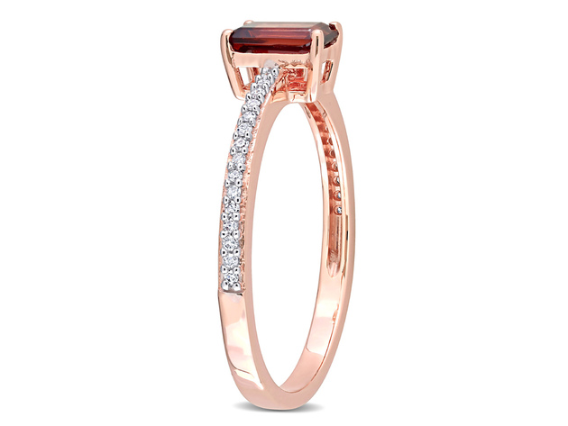 1/2 Carat (ctw) Garnet Heart Promise Ring in 10K Rose Pink Gold with Diamonds - 9