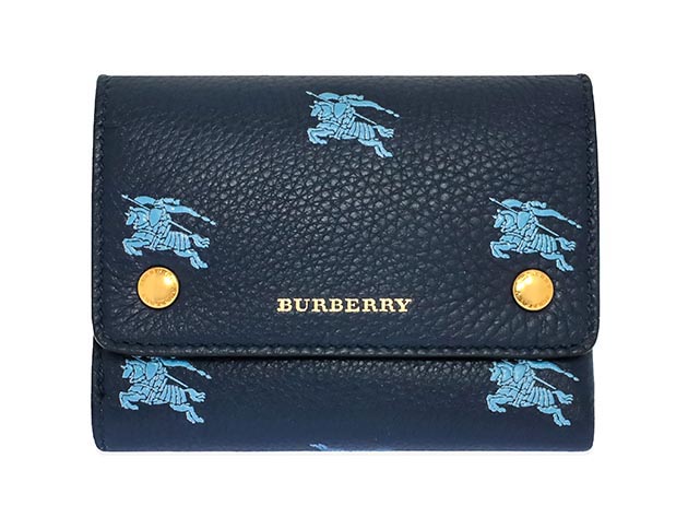 Burberry Knight's Equestrian Regency Blue Leather Wallet Handbag 8007755 (Store-Display Model)