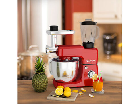 Costway 800W 7 qt. . 6-Speed Red Stainless Steel Multi-Functional