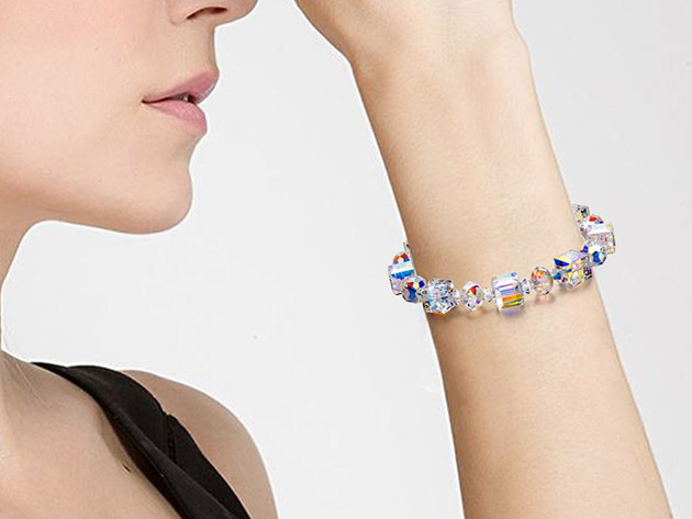 Aurora Borealis Cubed Stretch Bracelet with Swarovski Crystals