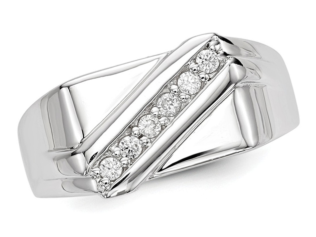 Mens Synthetic Cubic Zirconia (CZ) Band Ring in Sterling Silver - 10