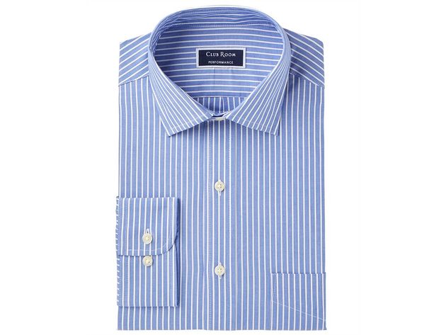 Club Room Men's  Performance Wrinkle-Resistant Striped Dress Shirt Blue Size 16.5x32-33