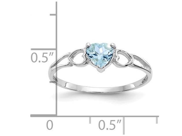 14K White Gold Aquamarine Heart Ring 2/5 Carat (ctw) - 7