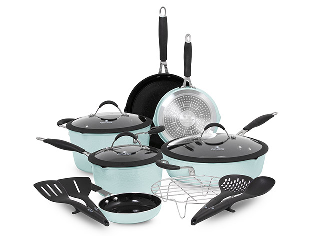 Paula Deen Family 14-Piece Non-Stick Ceramic Cookware Set (Sea Glass)