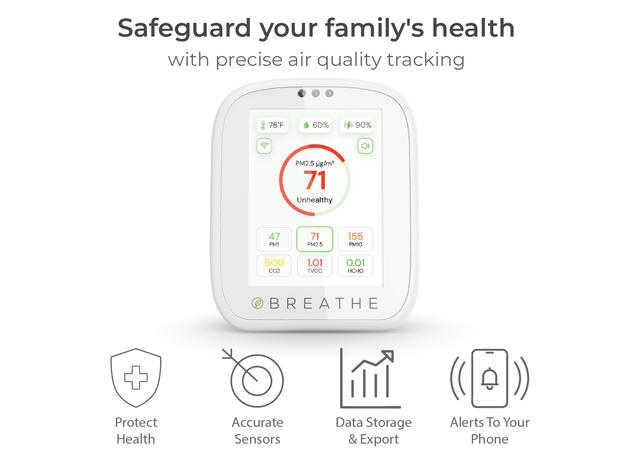 BREATHE Airmonitor Plus Smart Air Quality Monitor (2-Pack)