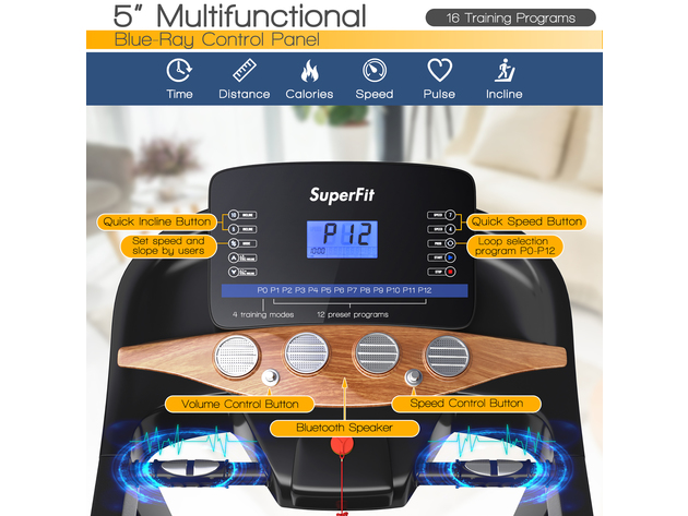 Superfit 3.75HP Electric Folding Treadmill W/Auto Incline 12 Program APP Control 