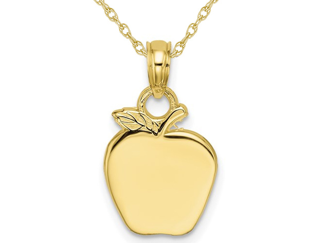 10K Yellow Gold Polished Apple Charm Pendant Necklace with Chain