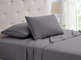 4-Piece Bamboo Blend Waffle Hem Sheet Set (Gray/Twin)