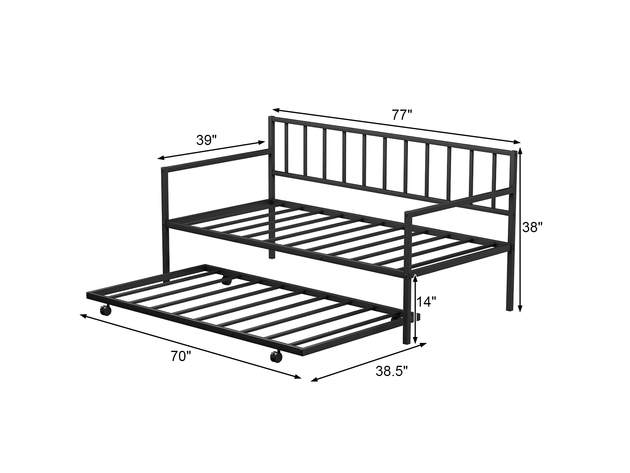 Costway Platform Bed Sofa DayBed Twin Trundle DayBed 4 Casters Mattress 