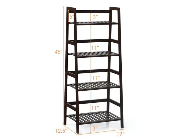 Costway 4-Tier Bamboo Ladder Shelf Plant Display Stand Rack Bookshelf - Dark Brown
