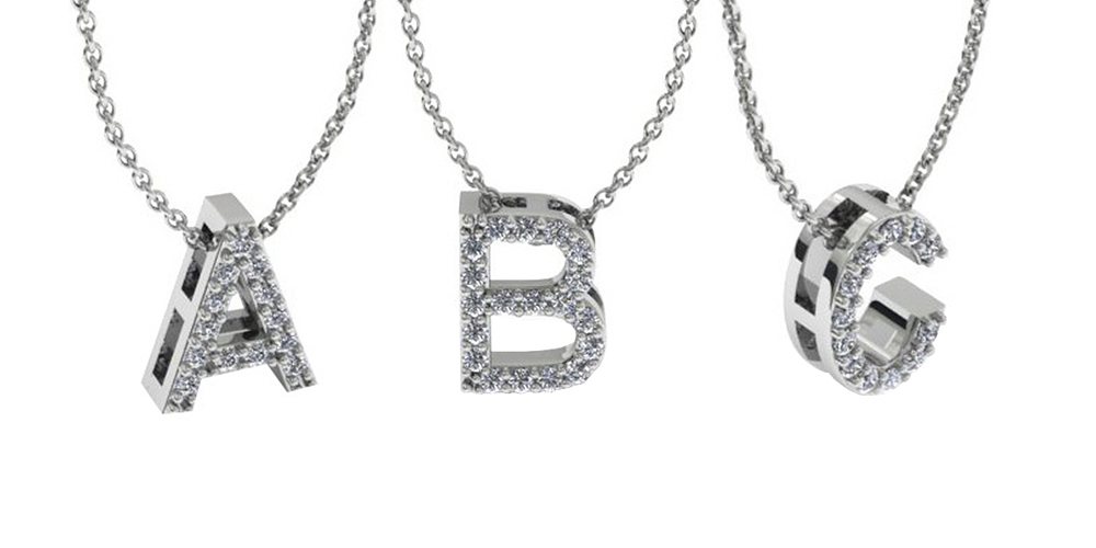 Diamond Initial Necklace In 14K White Gold