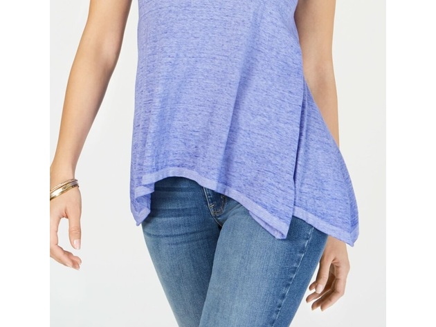 Style & Co Women's Burnout Handkerchief-Hem T-Shirt Blue Size 2 Extra Large