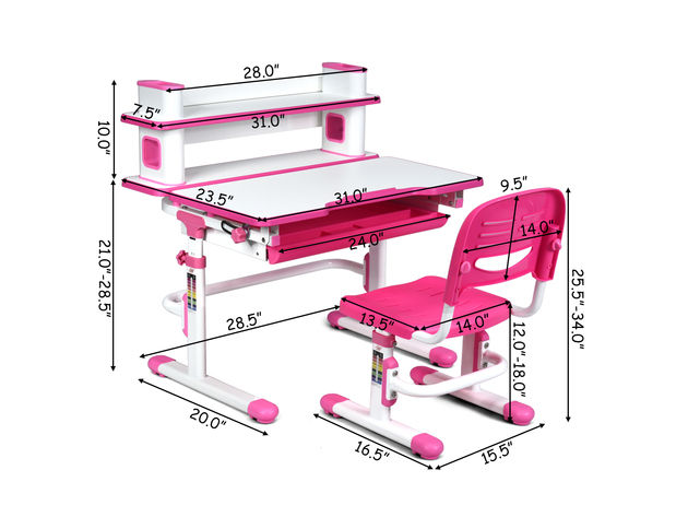 Costway Kids Desk and Chair Set Height Adjustable Study Table with