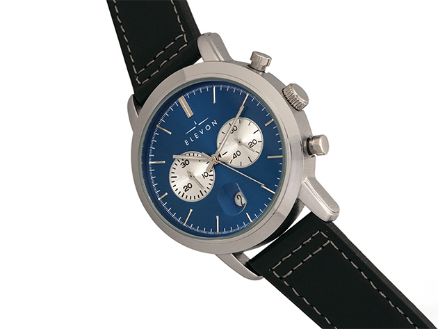 Elevon Langley Chronograph Leather Band Watch (Blue/Black) | StackSocial