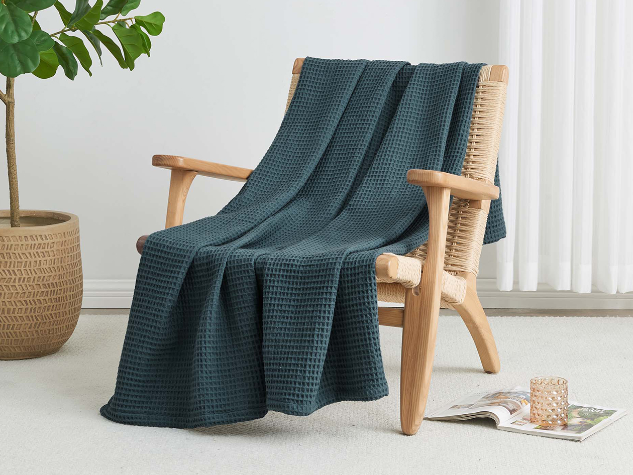 Vintage Cotton Waffle Blanket (Queen/Indigo)