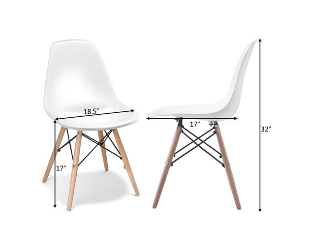 COSTWAY Set of 4 Mid Century Modern Style Dining Side Chair Wood Leg - White